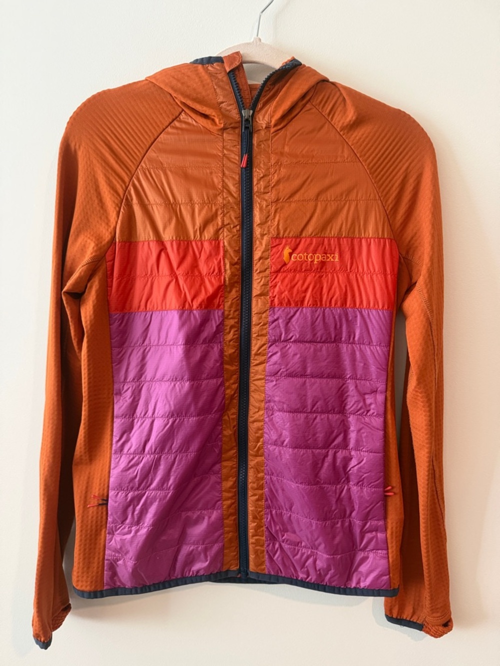 cotopaxi Orange, Red, Magenta Colorblock Hooded Jacket